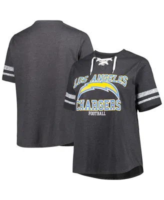 Women's Fanatics Heather Charcoal Los Angeles Chargers Plus Size Lace-Up V-Neck T-shirt