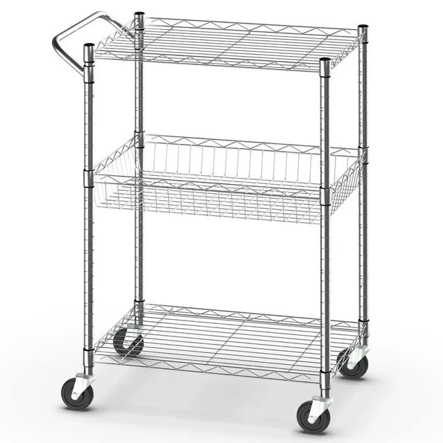 3-Tier Metal Utility Cart 400 lbs Storage Service Trolley Tool Storage