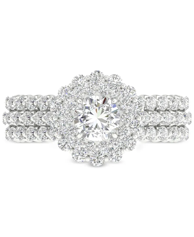 Diamond Double Halo Multi-Row Engagement Ring (1-1/2 ct. t.w.) in 14k White Gold
