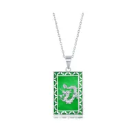 Sterling Silver Rectangle w/Dragon Design Jade Necklace