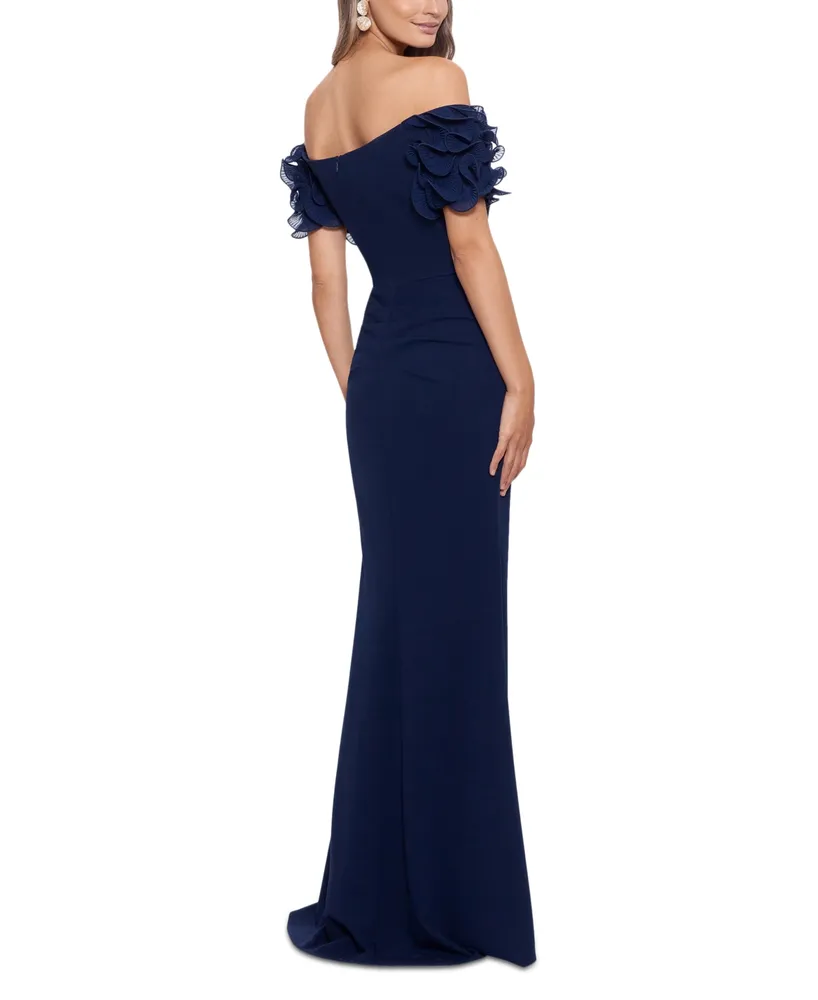 Xscape Petite Off-The-Shoulder Ruffled-Sleeve Gown