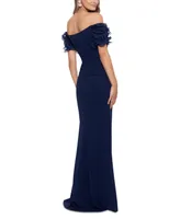 Xscape Petite Off-The-Shoulder Ruffled-Sleeve Gown