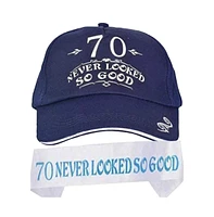 Meant2tobe 70th Birthday Gifts for Men, 70th Birthday Hat and Sash Men, 70 Never Looked So Good Baseball Cap and Sash