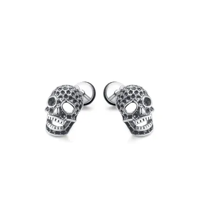 Stainless Steel Oxidized Skull Stud Earrings