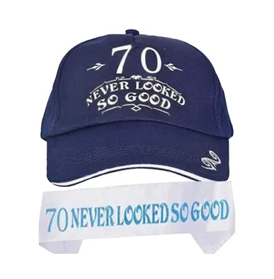 70th Birthday Gifts for Men, 70th Birthday Hat and Sash Men, 70 Never Looked So Good Baseball Cap and Sash