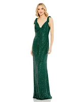 Women's Ieena Sequined Low Back Bow Shoulder Gown