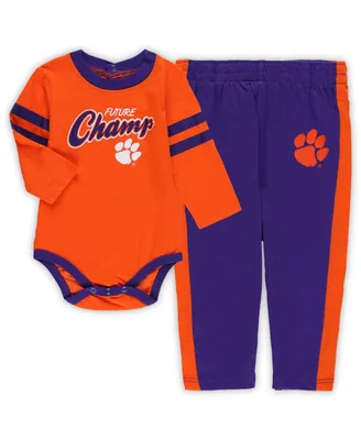 Infant Boys and Girls Orange, Purple Clemson Tigers Little Kicker Long Sleeve Bodysuit Sweatpants Set