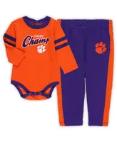 Infant Boys and Girls Orange, Purple Clemson Tigers Little Kicker Long Sleeve Bodysuit Sweatpants Set