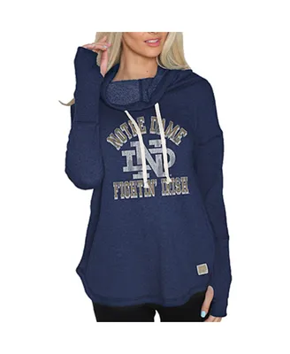 Women's Original Retro Brand Navy Notre Dame Fighting Irish Funnel Neck Pullover Sweatshirt