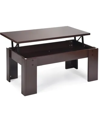 Lift Top Coffee Table Pop-up Cocktail Table w/Hidden Compartment & Shelf