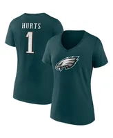 Women's Fanatics Jalen Hurts Midnight Green Philadelphia Eagles Player Icon Name and Number V-Neck T-shirt