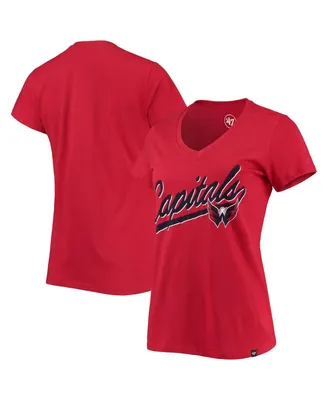 Women's '47 Brand Red Washington Capitals Script Sweep Ultra Rival V-Neck T-shirt