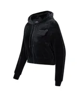 Women's Pro Standard Miami Heat Triple Black Velour Full-Zip Hoodie