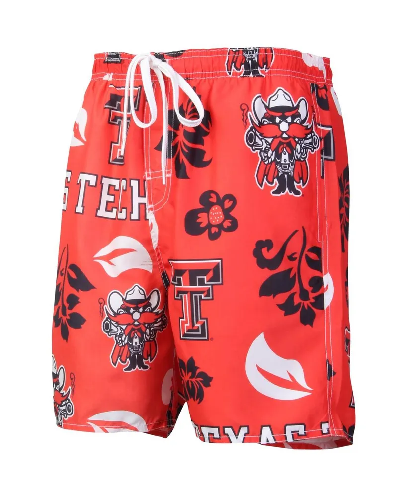 Men's Wes & Willy Red Texas Tech Red Raiders Floral Volley Logo Swim Trunks