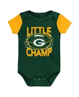 Newborn and Infant Boys Girls Green, Gold Green Bay Packers Little Champ Three-Piece Bodysuit Bib Booties Set