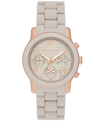Michael Kors Women's Runway Quartz Chronograph Rose Gold-Tone Stainless Steel and Wheat Silicone Watch 38mm