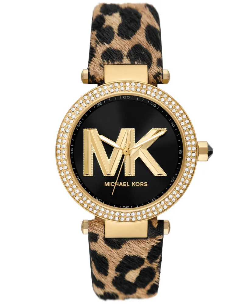Michael Kors Women's Parker Quartz Three-Hand Leopard Print Calf Hair Watch 39mm