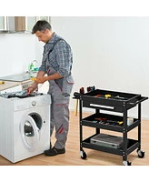 Costway Three Tray Rolling Tool Cart Mechanic Cabinet Storage ToolBox Organizer w/Drawer