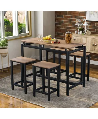 Simplie Fun 5-Piece Kitchen Counter Height Table Set, Dining Table With 4 Chairs (Dark Brown)
