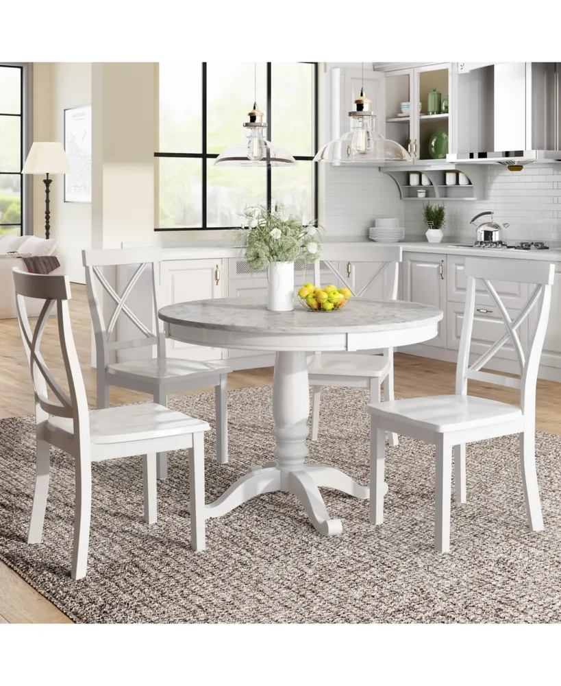 Simplie Fun 5 Pieces Dining Table And Chairs Set For 4 Persons, Kitchen Room Solid Wood Table With 4 Chair