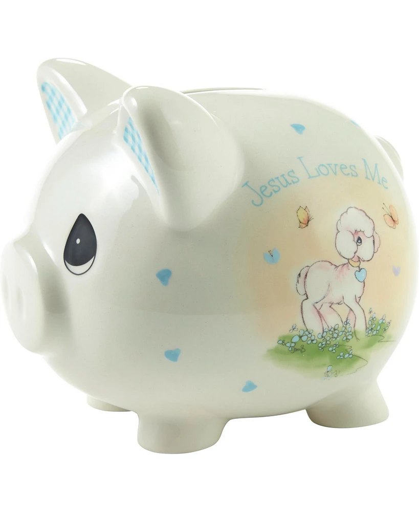 Precious Moments Jesus Loves Me Blue Ceramic Bank