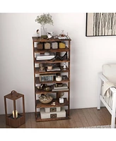 Costway Patented 7-Tier Double Rows Shoe Rack Vertical Wooden Storage Organizer Rustic