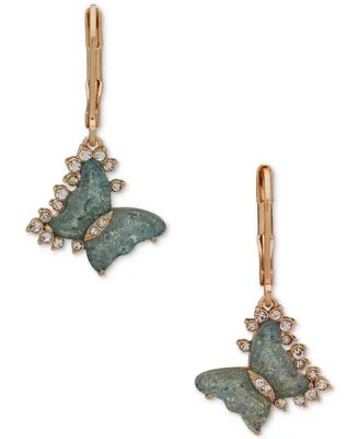 lonna & lilly Gold-Tone Pave & Burgundy Stone Butterfly Drop Earrings