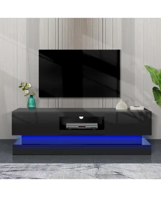 Streamdale Furniture 51.1" Modern Tv Stand With Led Lights, High Glossy Front Tv Cabinet