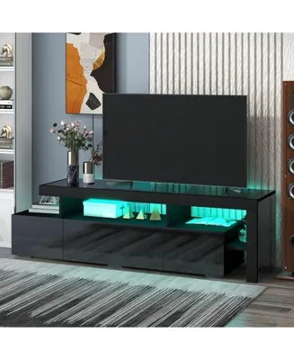 Simplie Fun Modern Style 16-Colored Led Lights Tv Cabinet, Uv High Gloss Surface Entertainment