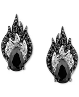 Enchanted Disney Fine Jewelry Onyx & Black & White Diamond (1/5 ct. t.w.) Villains Maleficent Stud Earrings in Black Rhodium Plated Sterling Silver