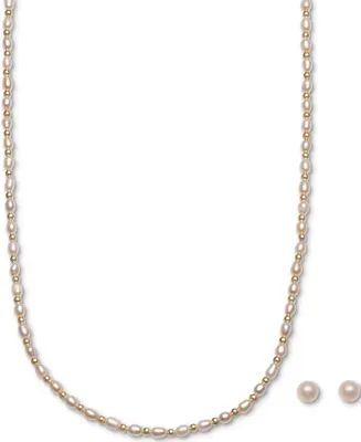 2-Pc. Set Cultured Freshwater Pearl (4-5mm) Beaded Collar Necklace & Stud Earrings in 18k Gold-Plated Sterling Silver