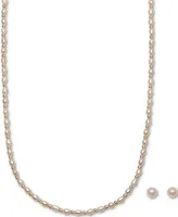 2-Pc. Set Cultured Freshwater Pearl (4-5mm) Beaded Collar Necklace & Stud Earrings in 18k Gold-Plated Sterling Silver