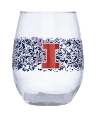 Illinois Fighting Illini 15 Oz Floral Stemless Wine Glass