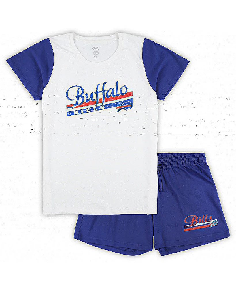 Women's Concepts Sport White, Royal Buffalo Bills Plus Downfield T-shirt and Shorts Sleep Set