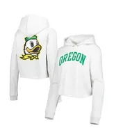 Women's League Collegiate Wear Ash Oregon Ducks 2-Hit 1636 Cropped Pullover Hoodie