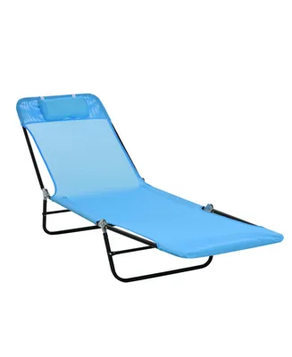Outsunny Portable Sun Lounger, Lightweight Folding Chaise Lounge Chair w/ Adjustable Backrest & Pillow for Beach, Poolside and Patio