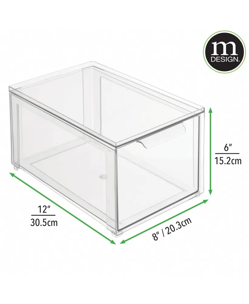 mDesign Stackable Closet Bathroom Bin Box with Pull-Out Drawer, Large, 1 Pack, Clear