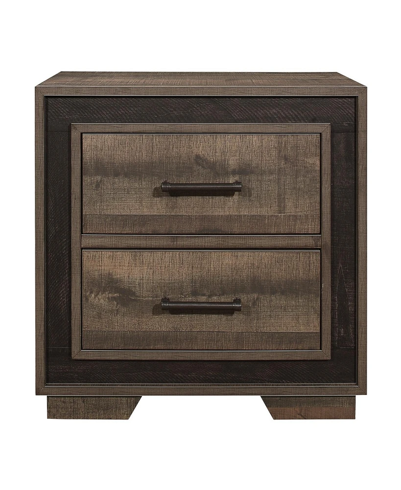 Simplie Fun Rustic Style 1 Piece Nightstand Two-Tone Finish Embossed Faux-Wood Bedside Table Bedroom Furniture