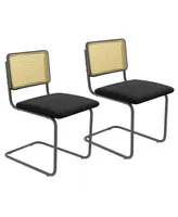 Dining Chairs Set of 2 Rattan Upholstered Dining Chairs with Cane Back&Metal Base