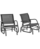 Outsunny Outdoor Gliders Set of 2 with Breathable Mesh Fabric, Curved Armrests and Steel Frame for Porch, Garden, Poolside, Backyard, Balcony, Black