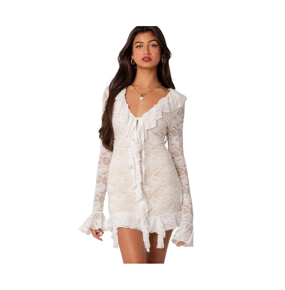 Women's Josephine Ruffle Lace Mini Dress