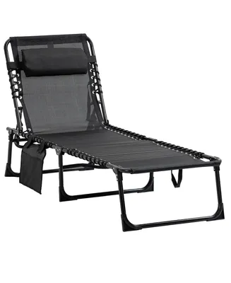 Outsunny Reclining Chaise Lounge Chair, Portable Sun Lounger, Folding Camping Cot, with Adjustable Backrest and Removable Pillow, for Patio, Garden