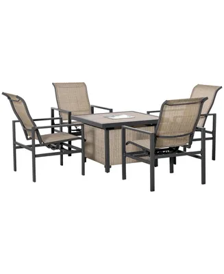 Outsunny 5 Piece Garden Patio Dining Set, Steel, Outdoor Conversation Set, Square Dinner Table with Built
