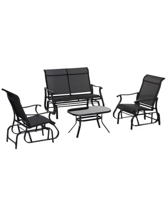 Outsunny 4pc Patio Glider Set, 2 Chairs, 1 Loveseat Bench, 1 Table