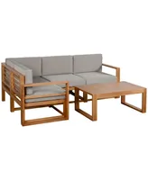 Outsunny 4 Seater L Shaped Patio Furniture Set, Wood Outdoor Sectional Sofa Conversation Set with Coffee Table and Cushions for Garden, Backyard, Porc