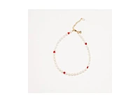 Joey Baby 18K Gold Plated Freshwater Pearls with Charming Red Hearts - Akari Choker For Women