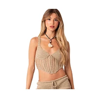 Baeside Crochet Lace Up Top