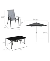 Outsunny 8 Piece Patio Dining Set with 8Ft Patio Table Umbrella with Push Button Tilt and Crank, 6 Chairs and Rectangle Dining Table, Outdoor Patio Fu