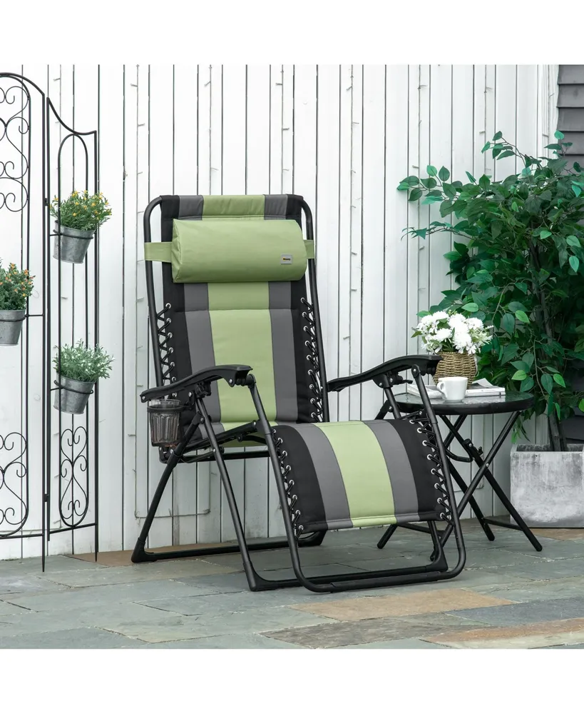 Outsunny Xl Oversize Zero Gravity Recliner, Padded Patio Lounger Chair, Folding Chair with Adjustable Backrest, Cup Holder and Headrest for Backyard