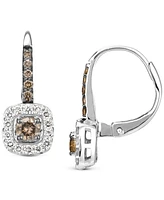Le Vian Nude Diamond (1/4 ct. t.w.) & Chocolate Diamond (1/3 ct. t.w.) Halo Leverback Drop Earrings in 14k Gold (Also Available in 14K Rose Gold or Wh